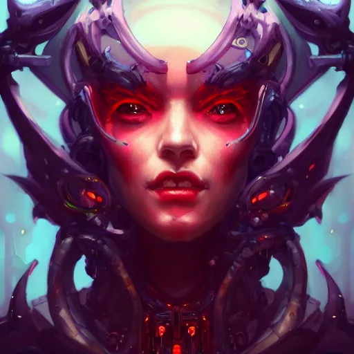 Image similar to a portrait of a beautiful demonic cybernetic queen of hell, cyberpunk concept art by pete mohrbacher and wlop and artgerm and josan gonzales, digital art, highly detailed, intricate, sci-fi, sharp focus, Trending on Artstation HQ, deviantart, unreal engine 5, 4K UHD image