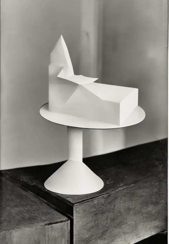 Image similar to a white object with writing on it sitting on a table, a surrealist sculpture by marcel duchamp, archival pigment print, 1 9 1 4, conceptual art, artwork, academic art, surrealist