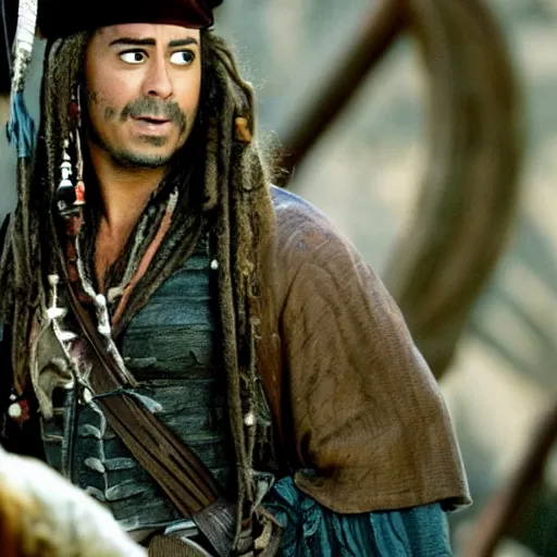 Prompt: still of xavi hernandez in pirates of the caribbean : the curse of the black pearl ( 2 0 0 3 )