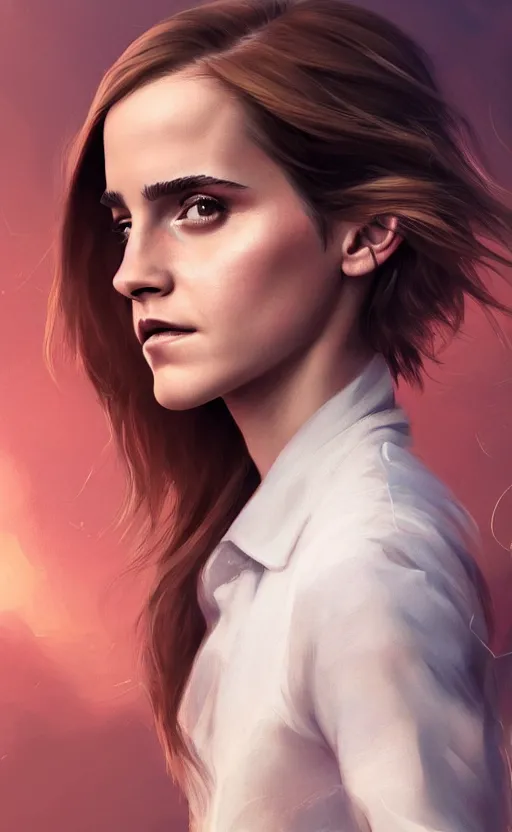 Prompt: Emma Watson Neuralink, masterpiece digital painting by Greg Rutkowski, Alex Grey, artstation, 4k wallpaper