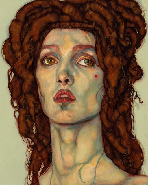 Image similar to portrait of medusa by greg rutkowski in the style of egon schiele