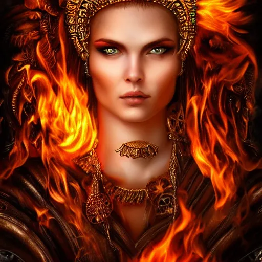 Image similar to perfectly centered close up portrait of goddess of fire, perfect human female specimen, candid photography, by anne stokes, highly detailed