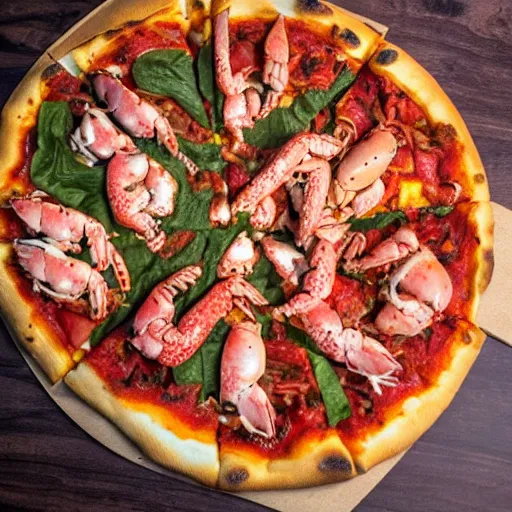 Prompt: an entire lobster on top of a pizza