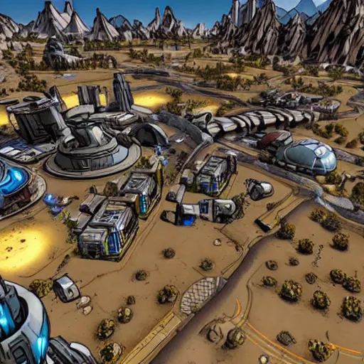 Image similar to a hyperion mega city in borderlands