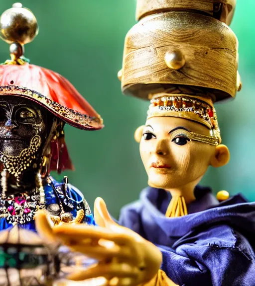 Image similar to close up portrait of a fortune teller automata, Nikon camera, 4k, National Geographic