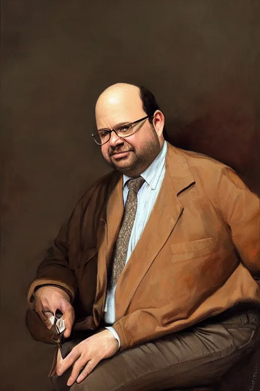 Prompt: jason alexander stubbing his toe as george costanza, oil on canvas, intricate, portrait, 8 k highly professionally detailed, hdr, cgsociety