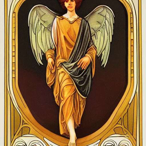 Prompt: art nouveau portrait of a biblical seraphim