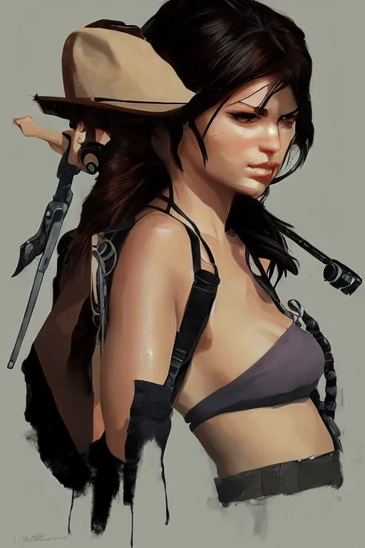 Prompt: lara croft portrait artwork by ilya kuvshinov wears multiple hats, too many hats, hat on a hat on a hat