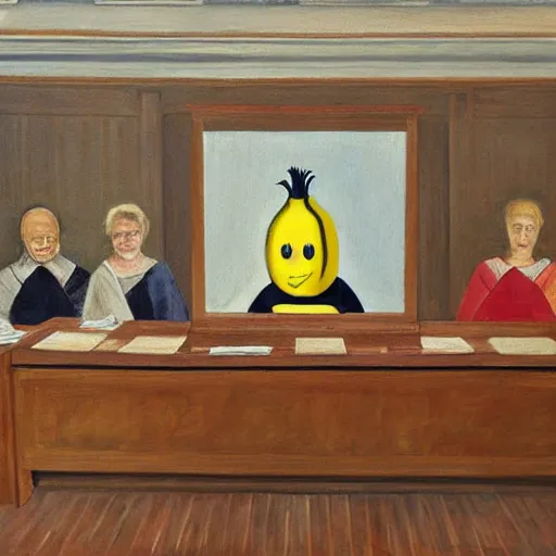 Prompt: a court painting of a banana sitting in court. s-150