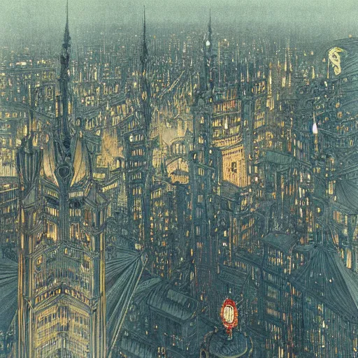 Prompt: high detail aerial photography of blade runner style city, intricate, elegant, highly detailed, gothic style, smooth, sharp focus, illustration, art by alphonse mucha