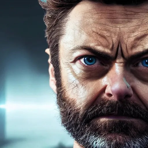 Image similar to portrait of x - men's wolverine played by nick offerman, photorealistic logan marvel movie still, detailed 8 k, poster style, high resolution