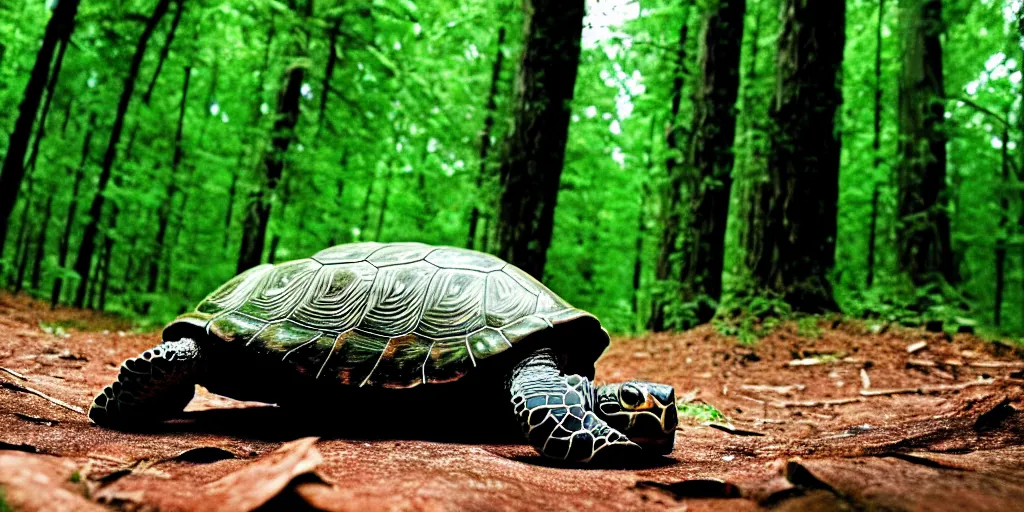 Image similar to a humongous turtle, forest growing on its shell