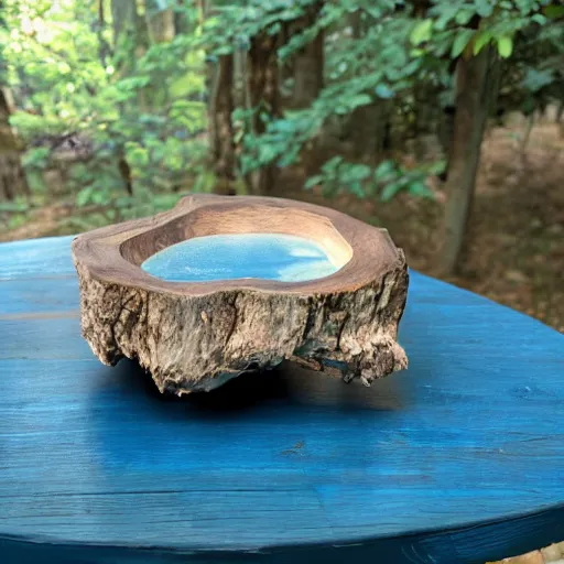 Image similar to a blue cystal in the wood table