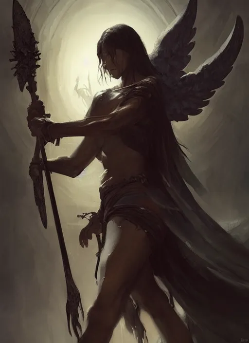 Prompt: a portrait of a beautiful angel of death holding a large scythe by marco bucci and greg rutkowski and frank frazetta, sharp focus, detailed, cinematic, closeup