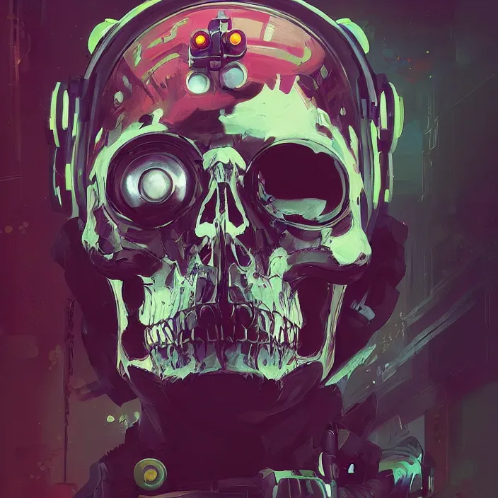 Image similar to a beautiful painting of a cyberpunk skull by sergey kolesov and pascal blanche and rhads. in style of colorful comic noir illustration, symmetry, sci fi, hyper detailed. octane render. trending on artstation