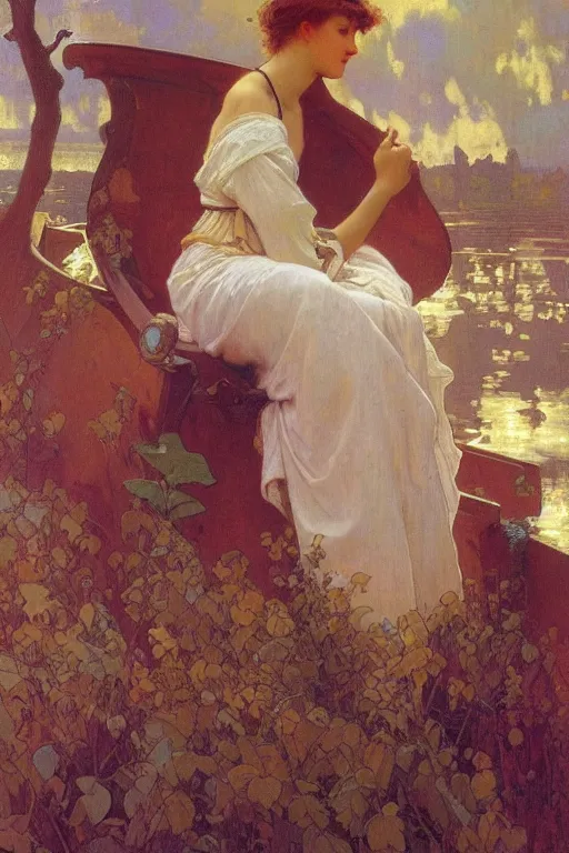 Image similar to Every catastrophe has shaped me into something new, Ilya repin, alphonse mucha, and Edmund Blair Leighton A meaningful painting in an symbolist style, oil on canvas, baroque, beautiful lighting, trending on Artstation, Highly detailed