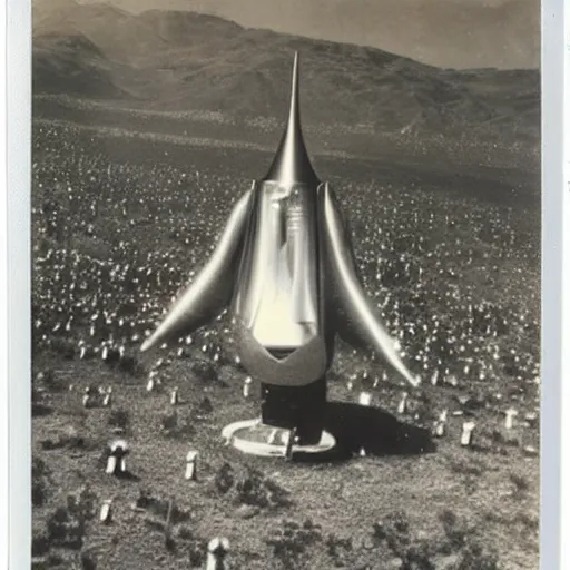 Image similar to polaroid photograph of aliens visiting earth, 1 9 5 0