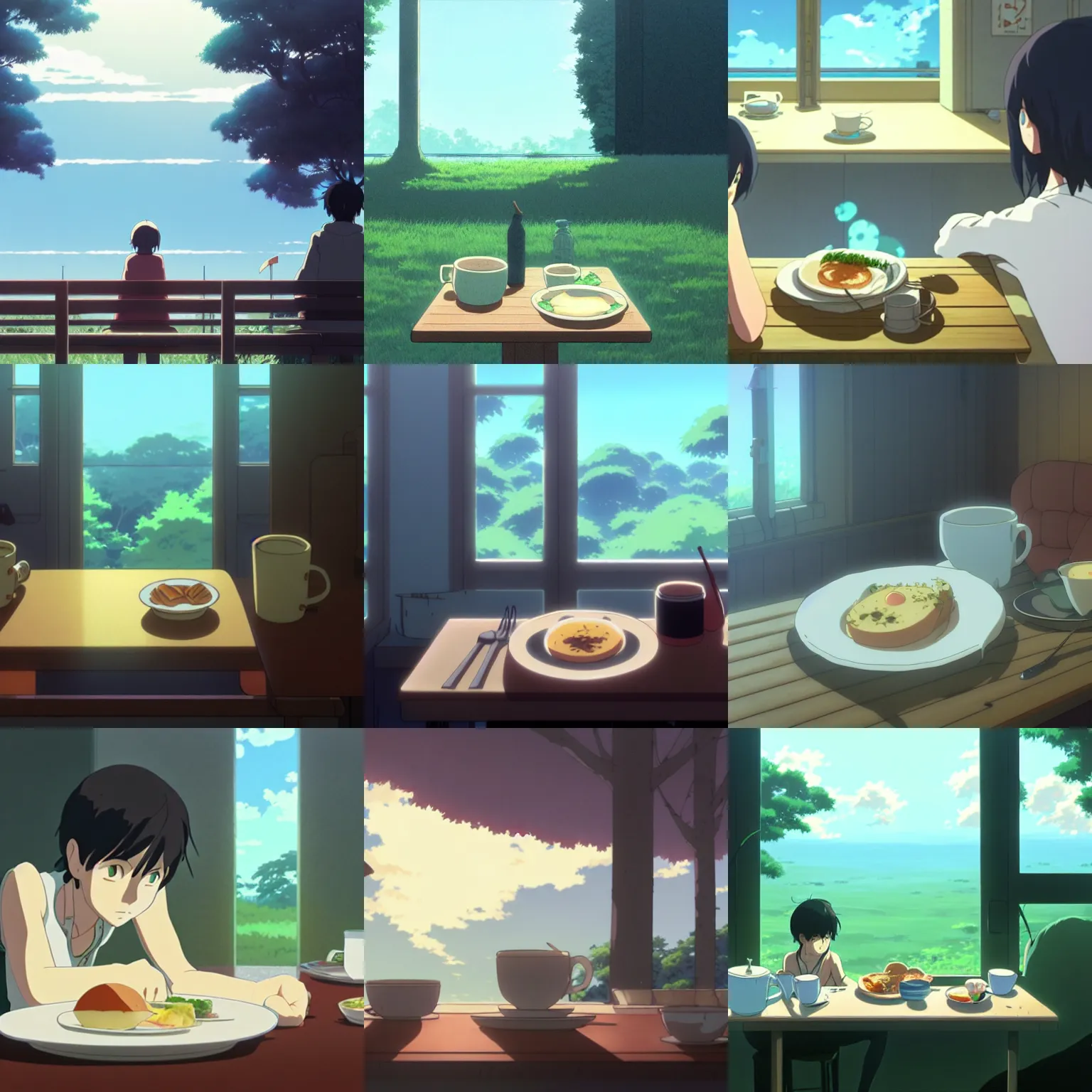 Prompt: breakfast, no people, a close - up, digital art, illustrations, by makoto shinkai and studio ghibli