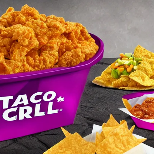 Prompt: disgusting new dish from Taco Bell - the CrudBucket- is a large bucket of random ingredients