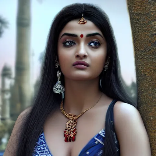 Prompt: beautiful Indian cute teen girl resembling Aishwarya Rai, natural beauty expressive pose, art by mark brooks, but as a real life photograph, photorealism, daz3d genesis iray shaders, cinematic lighting, HDRI, 8k textures