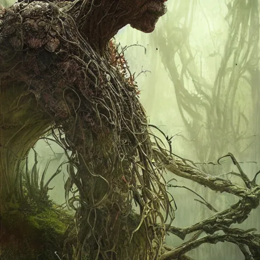 Image similar to swamp thing, ultra realistic, concept art, intricate details, eerie, highly detailed, photorealistic, octane render, 8 k, unreal engine. art by ed binkley and ellen jewett and artgerm and greg rutkowski and alphonse mucha