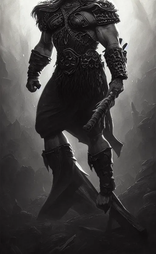 Image similar to uncut portrait of he - man, dark and mysterious and eerie and ominous character, cinematic, epic, highly detailed, intricate, illustration, artwork by marcus whinney and greg rutkowski