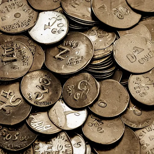 Image similar to a picture of a pile of coins underwater, it is raining, 50mm