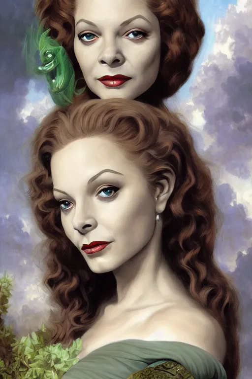 Prompt: A fantasy comic book style portrait painting of Lauren Bacall, hybrid, Susan Hayward, as an Atlantean Reptilian Warrior, François Boucher, Oil Painting, Mystical Valkyrie, unreal 5, DAZ, hyperrealistic, octane render, Regal, Refined, Detailed Digital Art, RPG portrait, William-Adolphe Bouguereau, Michael Cheval, Walt Disney (1937), Steampunk, dynamic lighting, Highly Detailed, Cinematic Lighting, Unreal Engine, 8k, HD