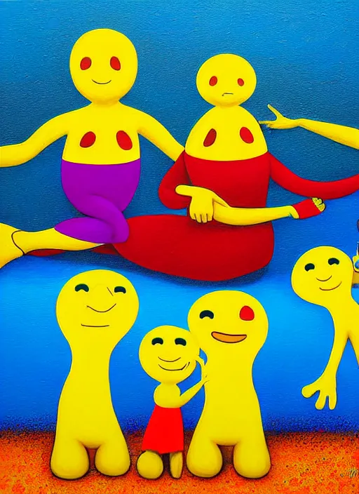 Prompt: splash painting, happy family, by os gemeos