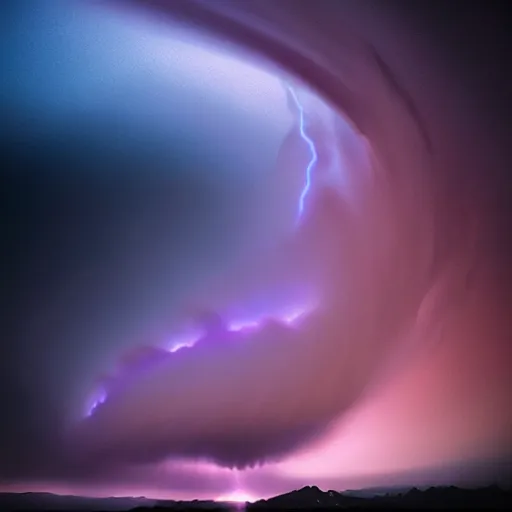 Image similar to amazing photo of a purple clouds in the shape of a tornado by marc adamus, beautiful dramatic lighting