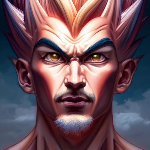 Image similar to symmetry!! intense portrait of sangoku ssj, intricate, elegant, highly detailed, my rendition, digital painting, artstation, concept art, smooth, sharp focus, illustration, art by artgerm and greg rutkowski and alphonse mucha