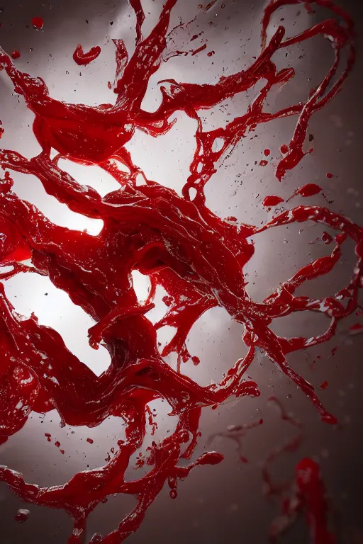 Image similar to swirling organic liquids mixing together, extremly detailed, organism, veins, red and white, intrinsec details, dramatic light, octane render, realistic