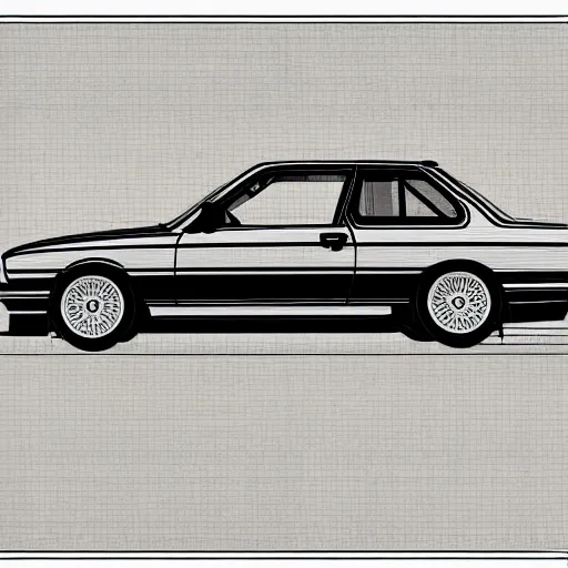 Image similar to detailed schematics to a bmw e 3 0 draw plans sketch