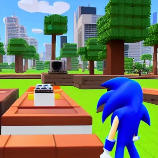 Image similar to Sonic playing Roblox