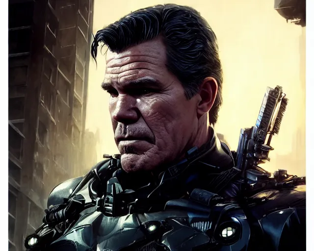 Image similar to highly detailed portrait of josh brolin as bruce wayne, in batman : arkham knight, stephen bliss, unreal engine, fantasy art by greg rutkowski, loish, rhads, ferdinand knab, makoto shinkai and lois van baarle, ilya kuvshinov, rossdraws, tom bagshaw, global illumination, radiant light, detailed and intricate environment