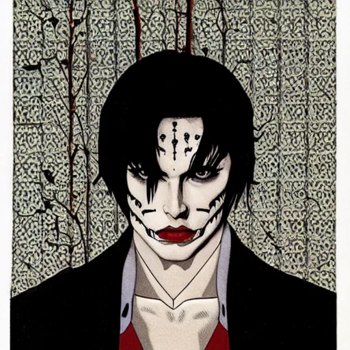 Image similar to symmetrical alain delon as a vampire, style of takato yamamoto