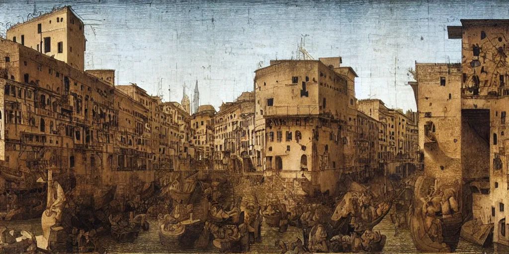 Image similar to : city design by Leonardo di ser Piero da Vinci