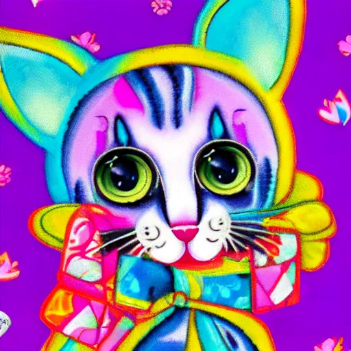 Prompt: An adorable kitten, by Lisa Frank