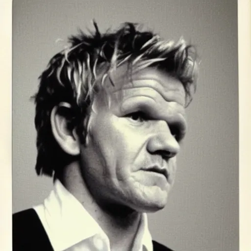 Prompt: A Polaroid of Gordon Ramsay, 1978, low quality, terrifying, haunting, staring into the camera, damaged