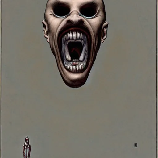 Image similar to man with a zipper as a mouth by gerald brom