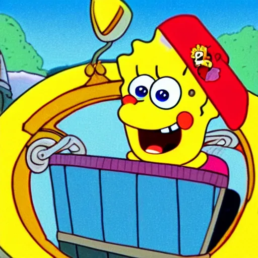 Image similar to sponge bob driving a ship