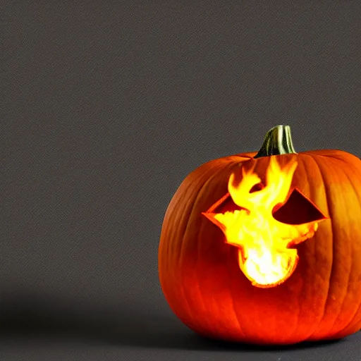 Prompt: pumpkin on fire, black background, high detail