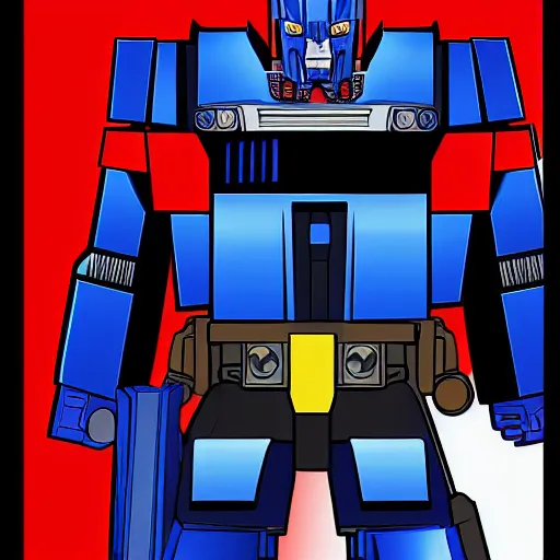 Image similar to Optimus prime in the style of a gta load screen