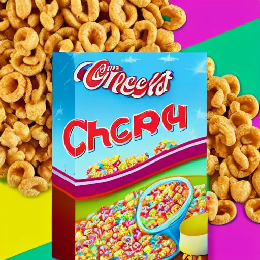 Prompt: cereal box poster ; product photo of a cereal box ; professional advertisement photography of a box of lucky charms cereal ; close - up of the box carton ; advertisement poster ; american product category