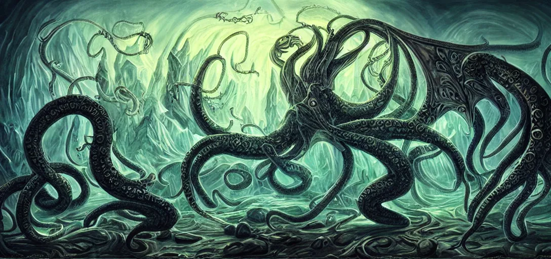 Image similar to beatiful eternal gods art fantasy mythology lovecraft style, detailed painting artstaition