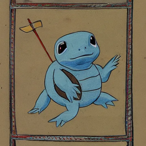 Prompt: a manuscript painting of a squirtle from the Rochester Bestiary, Ashmole Bestiary