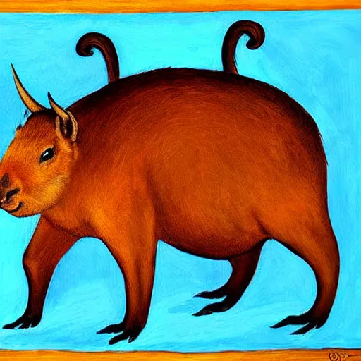 Prompt: extremely detailed painting of a demon capybara in hell