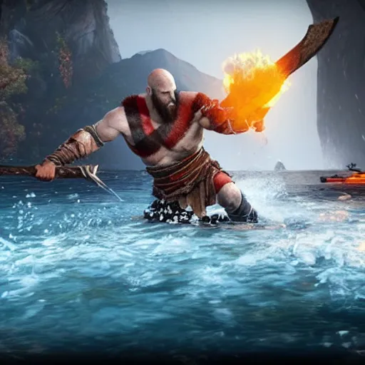 screenshot of the game God of War with Kratos jumping | Stable ...