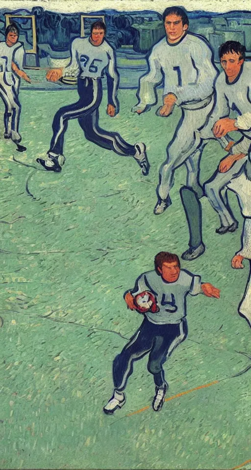 Image similar to Tom Cruise playing football by Van Gogh