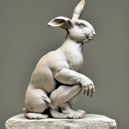 Image similar to “muscular rabbit, highly detailed, realistic, marble sculpture, Michelangelo sculpture, very old, dusty”